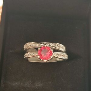 NWT 2 piece rose quartz w white sapphire in .925SS